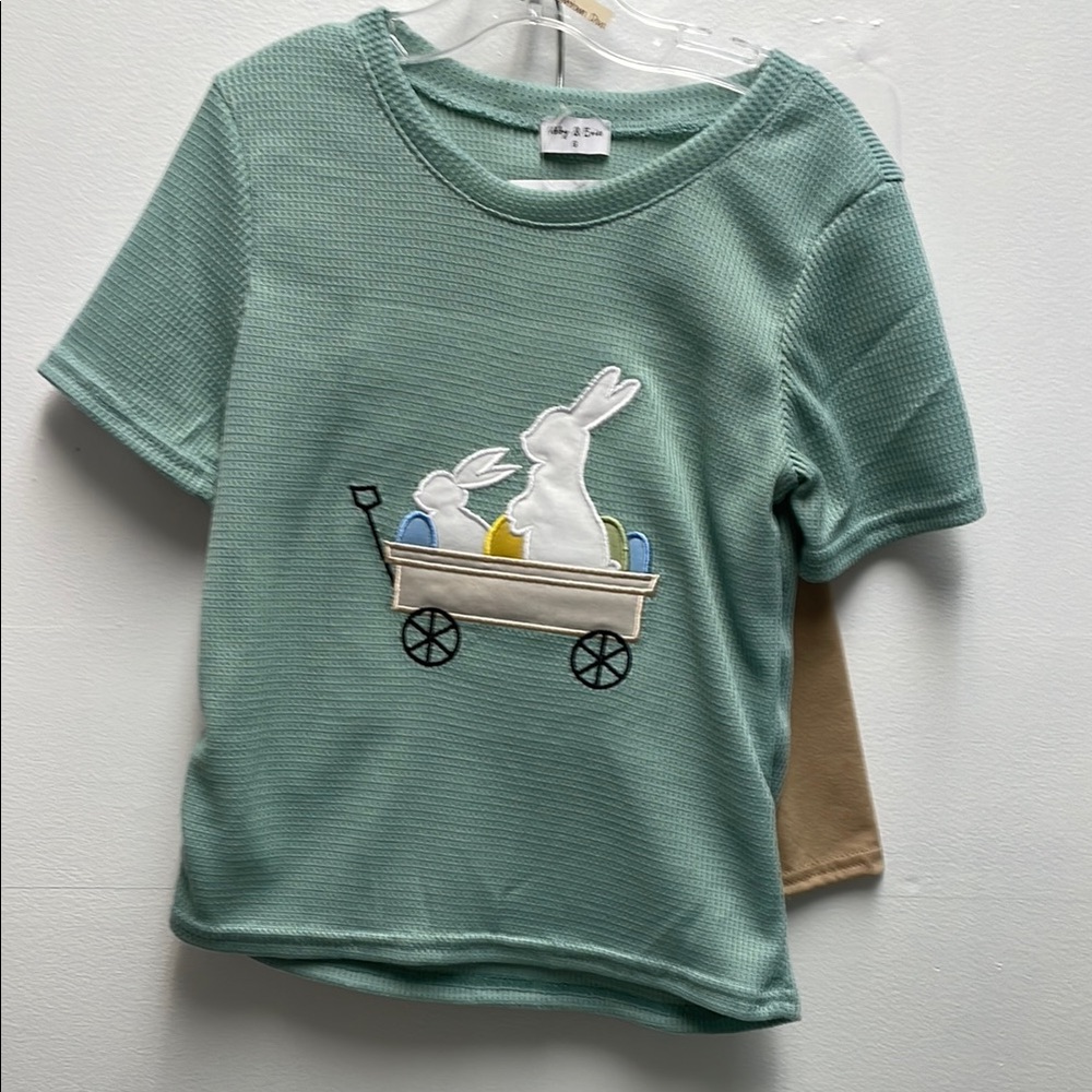 Kids Green Rabbit Wagon T-Shirt
